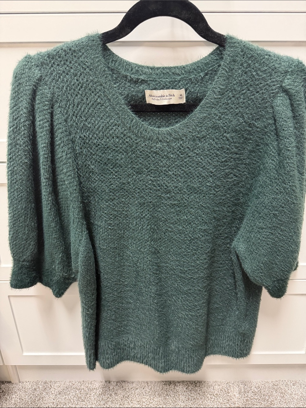 Abercrombie & Fitch Teal Puff-Sleeve Crew Sweater